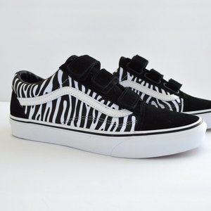 Vans Old Skool V Zebra suede canvas upper velcro, sneaker shoes new black white